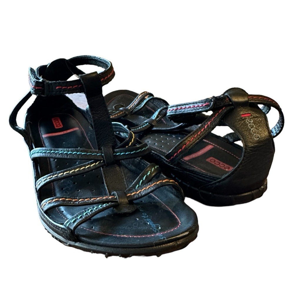 Ecco strappy sandals with ankle wrap, Velcro closure and colorful stitching